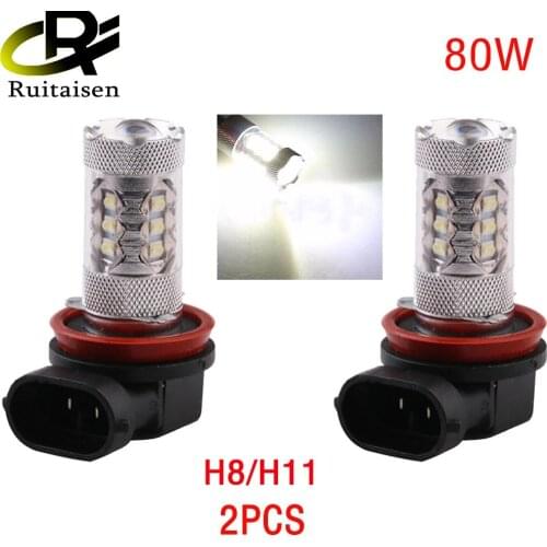 2pcs 80W LED Light Bulb H8/H11 9006 9005 H7 H4 H3 H1 2828 SMD Super Bright 12V LED Car Headlight Fog Light DRL Lamp