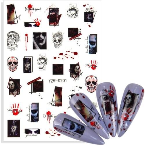 2021 NEW Halloween Designs Women Self Adhesive Nail Art Sticker Ghost Cross Skull Eye Clown Festival Manicure DIY Decorations