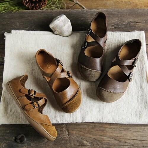 35-42) IMTER Ballerinas Women Barefoot Flat Shoes women Genuine Leather Buckle Strap Ladies Shoes Flat Soles (5188-9)