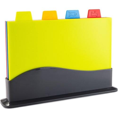 4Pcs/Set Kitchen Chopping Board Plastic Sort Boards Food Icons Home 4 Colors Kitchen Mats Set for Chopping Meats Vegetables Fish