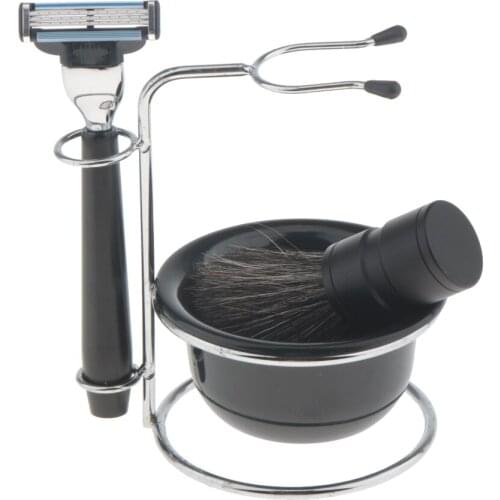 Magideal 4 In 1 Men Shaving Bristle Brush Bowl Stand Beard Clean Tool