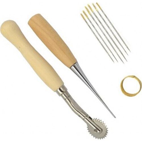 4 in 1 Kit Leathercraft tool Handmade Spacer Stitching Awl Sewing Needles Thimbles Set For Leather Craft And Cloth Sewing AA7329