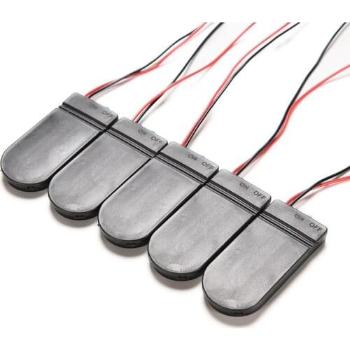 5pcs/lot Hold 2x CR2032 Button Coin Cell Battery Holder Case Storage Black Box 6V Wire Lead ON/OFF Switch