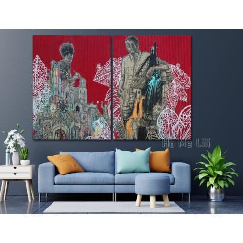 Abstract Doodel Painting Canvas Print African American Art Black Woman And Man