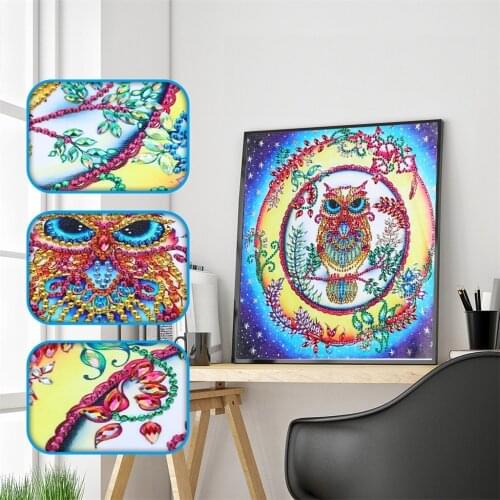 DIY diamond embroidery circle diamond special Alien cartoon painting Owl in a wreath rhinestone crystal painting home decoration