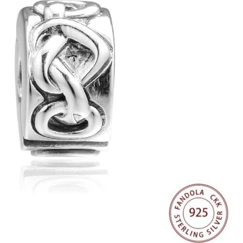 Knotted Heart Clip Charm Fits Pandora Bracelet 925 Sterling Silver Stopper Beads for Women DIY Jewelry Making perles