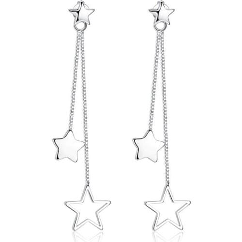 Geometric five-pointed star rear-mounted long earrings