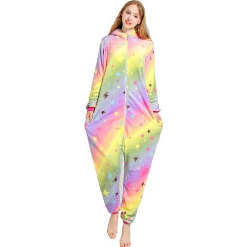 Women Unicorn Onesies Animal Adult Unisex Winter Pajamas Sleep Jumpsuit Cute Cartoon Stitch Funny Suit Flannel Outfit