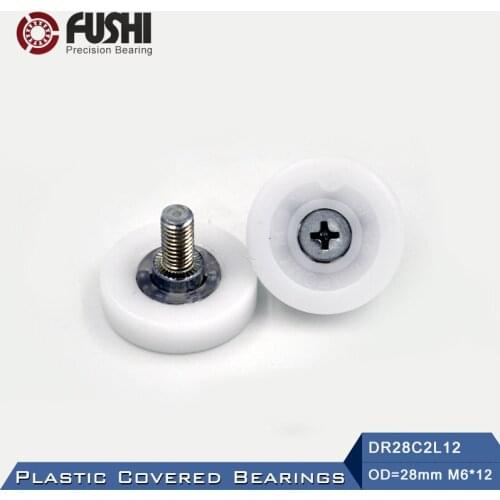 DR28C2L12 Screw Pulley Bearing 6*28*7 mm ( 2 PCS ) Doors and Windows Roller Mute Wheel POM 636 M6*12 Plastic Covered Bearings