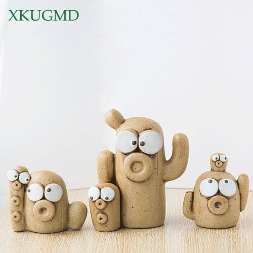 Open Mouth Cactus Ceramic Decoration Cartoon Plant Sculpture Crafts Children Toys Couple Gifts Home Decorations Accessories