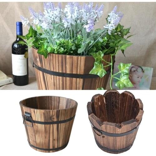 Carbonized Wood Multi-meat Pot Home Decoration Retro Small Wooden Bucket Wooden Round Barrel Planter Flower Pots
