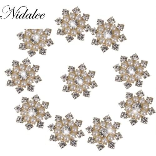 Beautiful Bead 10 pcs Faux Pearl Rhinestone Flatback Embellishments Metal Diamond Gems Buttons for Clothing