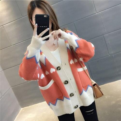Lazy Wind Sweater Womens Cardigan 2020 Autumn New Womens Korean Version Of The Contrast Color Is Very Popular Sweater Coat