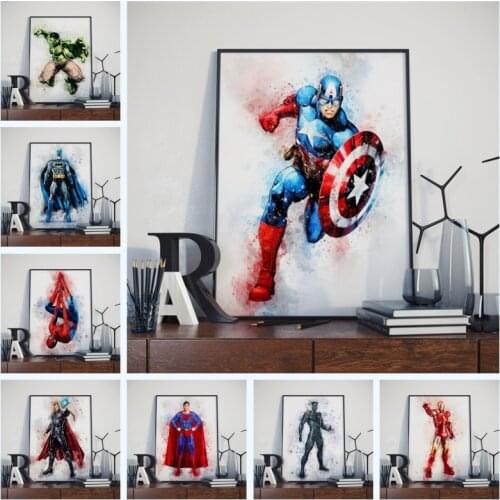 Marvel Avengers Superhero Watercolor Canvas Painting Spiderman Poster Print Wall Street Art Picture for Living Room Home Decor