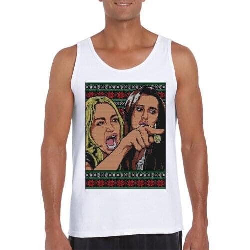 Fashion Ugly Christmas Sweater Men Tank Tops Funny Woman Yelling at Cat Meme Printed O-Neck Vest Sleeveless Casual Men Tee