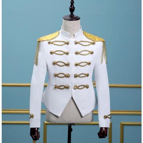 Men suits designs royal white gold tassel stage costumes singers men sequin blazer dance clothes jacket style dress punk rock