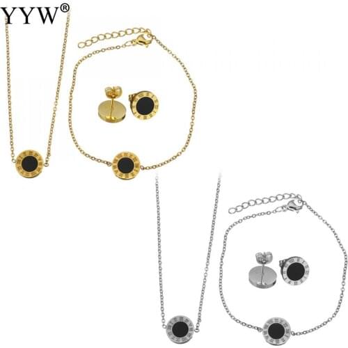 Stainless Steel Sets For Women Clover Shape Necklace Bracelets Earrings For Women Roman Letter Engagement Jewelry