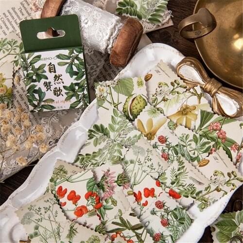 46pcs/set Natural Praise Stickers Flower Plant Decoration Sticker Kawaii Stationery DIY Scrapbooking Decorative Basic Material