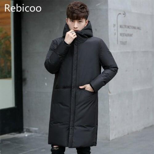 New thick winter mens white down Jacket brand clothing hooded black Gary long warm white cotton coat male coats