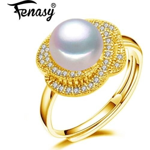 FENASY Natural Freshwater Pearl Rings New Fashion Trendy Silver And Gold Color Party Adjustable Rings For Women Wholesale