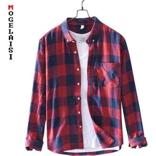 Spring linen cotton shirt men 2019 new big plaid Breathable tops casual loose man shirt linen Comfortable camisa masculina LZ759