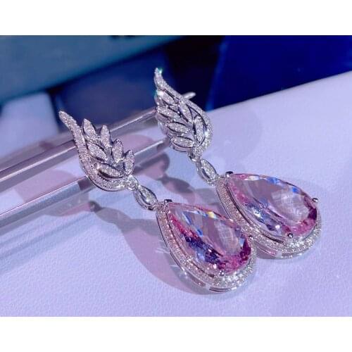 J317 Fine Jewelry Real Pure 18 K White Gold AU750 100% Natural Pink Morganite Gemstone 6.86ct Drop Earrings for Women
