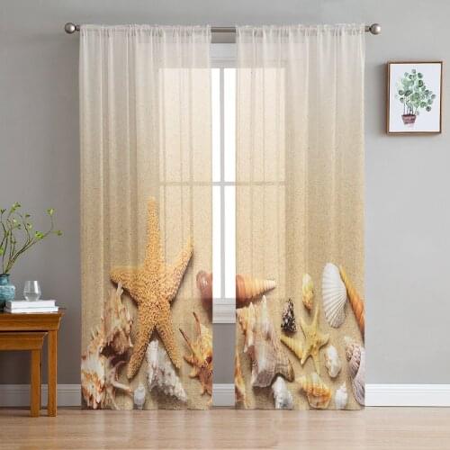 Modern Sheer Curtains Shell Starfish Beach Living Room Kitchen Childrens Room Decoration Household Chiffon Window Curtains