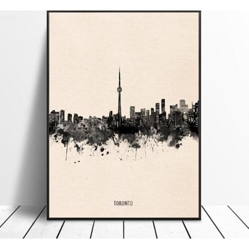 Toronto City Black ink Abstract Canvas Painting Art Print Poster Picture Wall Modern Minimalist Bedroom Living Room Decoration