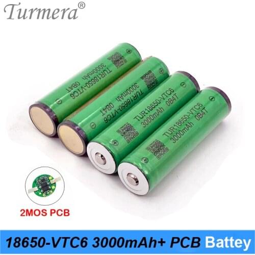 Turmera 18650 3000mAh VTC6 30A Battery TUR18650-VTC6 with PCB Protection Board for Flashlight and Headlamp Lithium Batteries Use