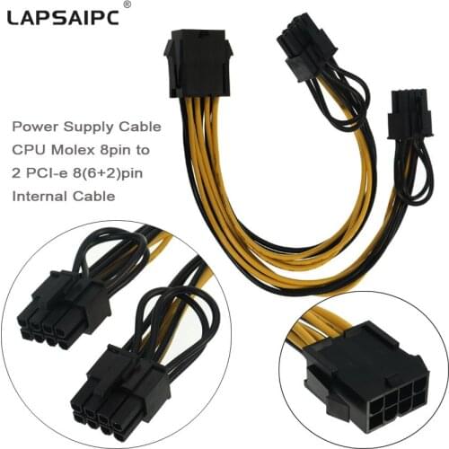 Lapsaipc Internal Cable Connection Power Supply Cable CPU Molex 8pin to 2 PCI-e 8pin Graphics Card Connector Power Splitter