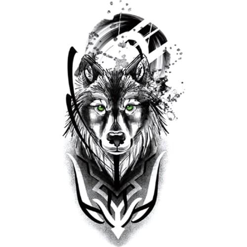 Temporary Tattoo Stickers Green Eyes Wolf Totem Fragments Design Fake Tattoos Waterproof Tatoos Arm Legs Large Size Women Men