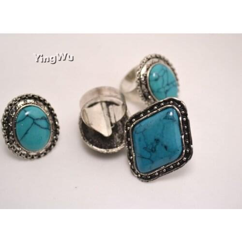 Yingwu 10pcs Charming Stone Ring Boho Vintage Blue Turquoises Finger Ring For Women Jewelry 2019 New Gift