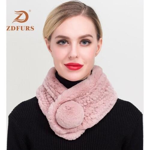 ZDFURS* 2018 New Winter girls fashion real rex rabbit Fur Scarves high quality Rabbit Fur Mufflers Fur Ball rabbit fur scarf
