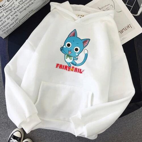 Happy Fairy Tail print Hoodies Plus velvet Basic For Women Leisure Female winter Solid Colour Casual SweatshirtHip Pop Tops