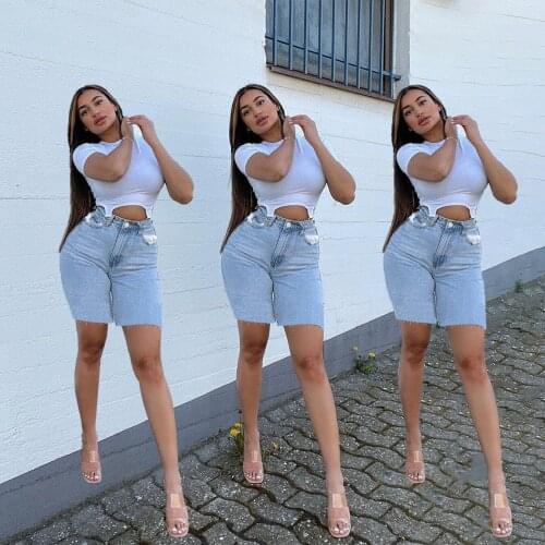 Women Shorts Denim High Waist Cycling Summer Womens Knee - Length Shorts Women Denim Jeans Shorts Casual Streetwear Half Pants