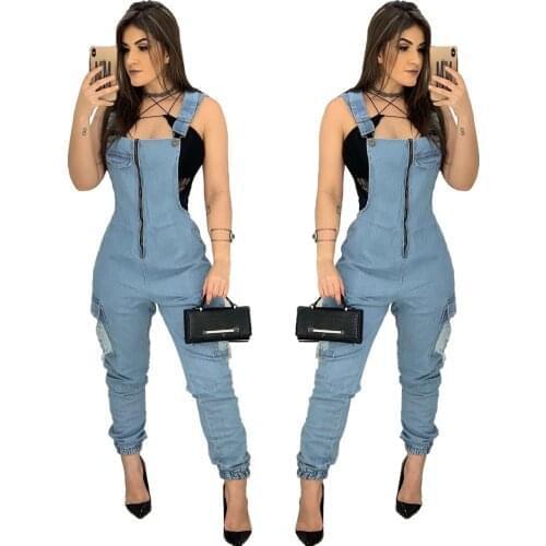 S-XXL Women Plain Suspender Overalls Sleeveless High Waisted Zipper Stacked Pants Daily Casual