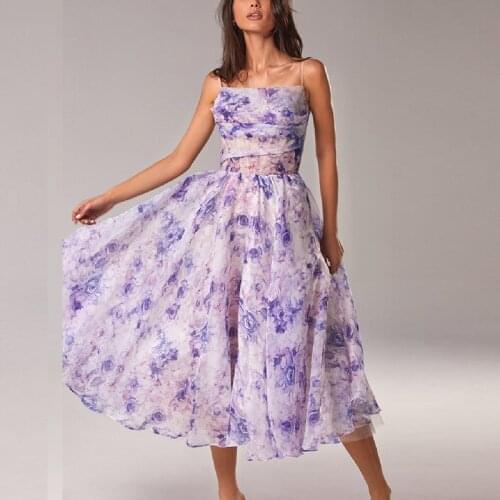 Fashion Sexy 2021 Summer Women Print Sleeveless Spaghetti Strap Ruched Irregular Hem Midi Dress Party Dresses Vestidos