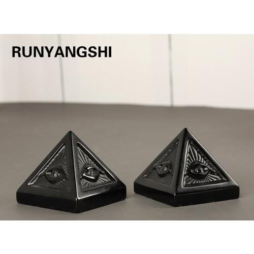 1pc 4x4cm Natural Obsidian Crystal Pyramid Hand carved crystal crafts Peacock eyes Fengshui desktop ornaments
