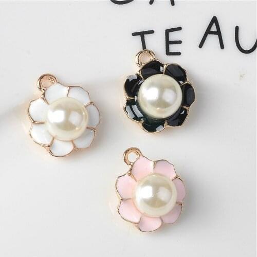10pcs/lot Fashion Drop Oil Pearl Flowers Pendant 17*20mm Pink Black White Color DIY Jewelry Bracelet Necklace Enamel Charms