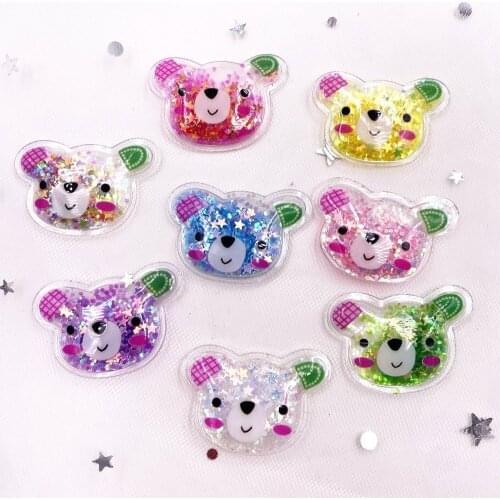 16Pcs Colorful Glitter Transparent PVC Filling Shake Sequin Printed Cartoon Bear Applique Making Hair Clip Accessories DIY Craft