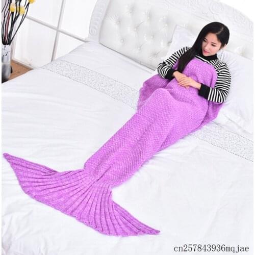 5pcs Mermaid Tail Blanket Sleeping Knitted Blankets Crochet Mermaid Blanket for Adult Super Soft