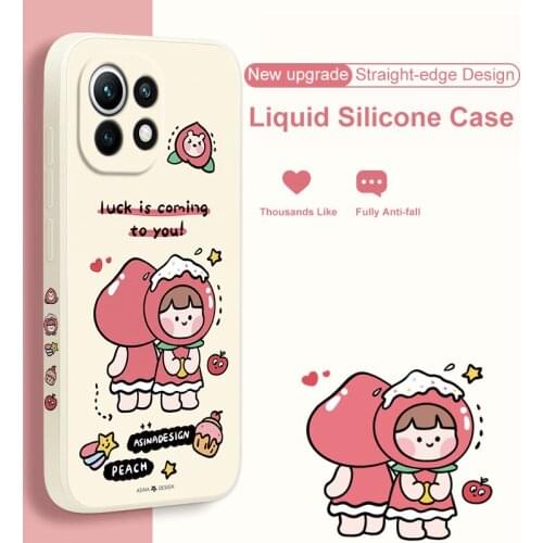 ASINA Cartoon Case For Xiaomi Mi11 10 Poco X2 F2 F3 Straight EdgeLiquid Silicone Cases For Redmi Note 9 8 7 Cover Capa Couple