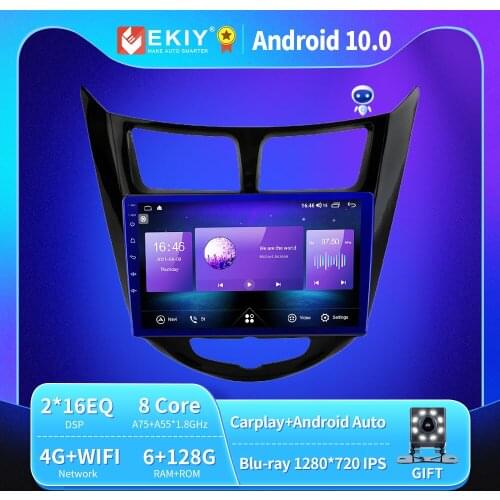 EKIY Android 10 Car Radio For Hyundai Solaris Verna i25 2010-2016 Autoradio Blu-ray 1280*720 IPS Multimedia Player Navi GPS HU