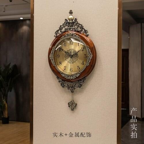 European Large Wall Clocks Wood Pendulum Hanging Living Room Luxury Mechanism Wall Clocks Art Reloj Pared Home Decoration DG50WC