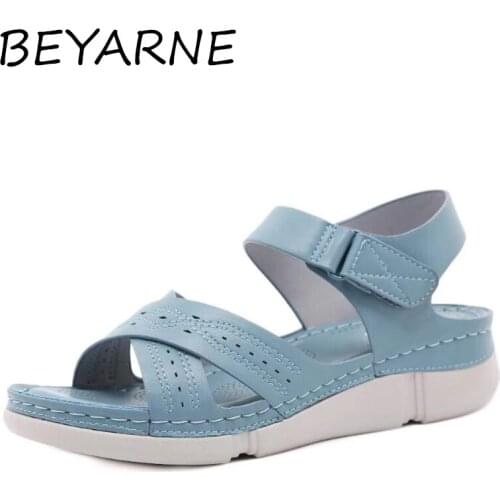 BEYARNEWoman Summer slippers Vintage Wedge Sandals Casual Sewing Women Shoes Female Ladies Platform Retro Sandalias Plus Size