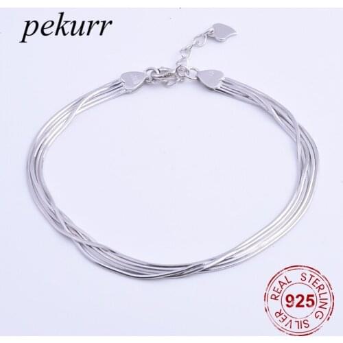 Pekurr 100% 925 Sterling Silver 5 Rows Snake Chain Bracelet For Women Accesories Charms Fashion Jewelry Gift