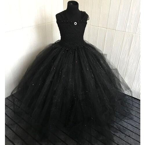 Black V-neck Fluffy Girl Tutu Dress Princess Elegant Baby Girl Birthday Evening Party Tulle Tutu Dresses with Pearls For Photos