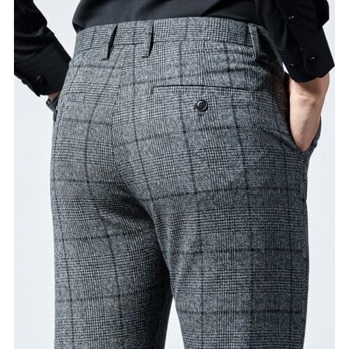 Office Formal Suit Pants Male Trousers Straight Regular Fit Plaid Pants Business Clothing Summer spring 2021