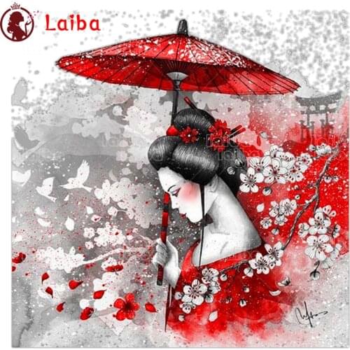 Home art Diamond Painting Japanese woman 5d DIY Diamond Embroidery Square Round Diamond Mosaic Red umbrella,cherry blossom view