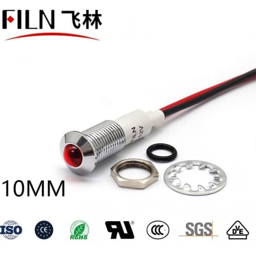 FILN YUEQING 10mm Convex head 12v 36v 110v 220v metal indicator light refrigerator with cable